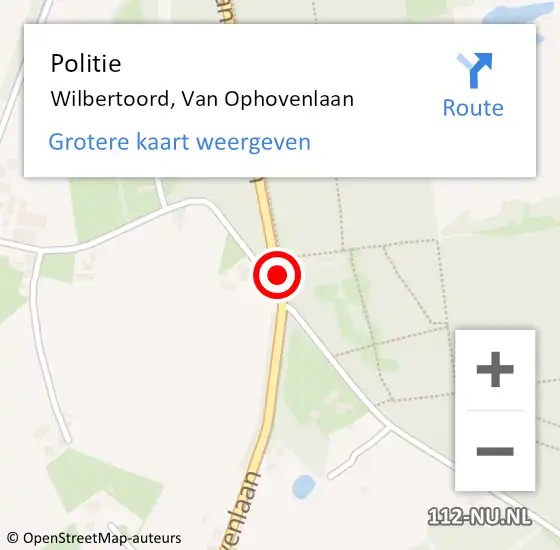 Locatie op kaart van de 112 melding: Politie Wilbertoord, Van Ophovenlaan op 7 augustus 2018 12:10