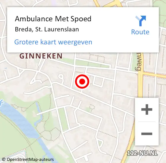 Locatie op kaart van de 112 melding: Ambulance Met Spoed Naar Breda, St. Laurenslaan op 7 augustus 2018 12:20