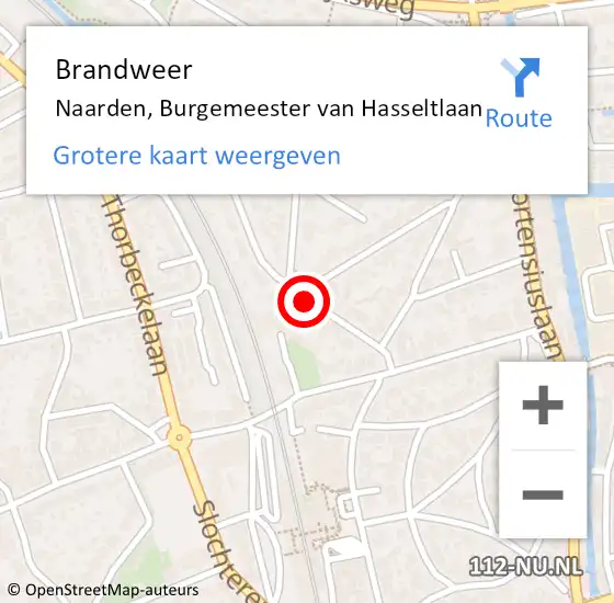 Locatie op kaart van de 112 melding: Brandweer Naarden, Burgemeester van Hasseltlaan op 7 augustus 2018 12:49