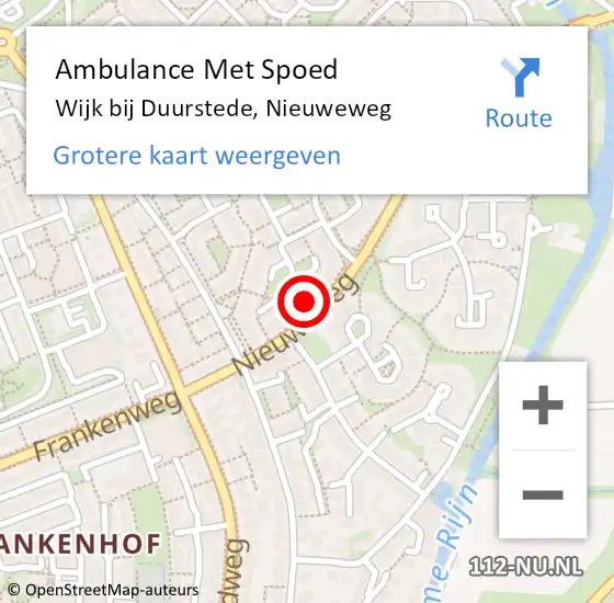 Locatie op kaart van de 112 melding: Ambulance Met Spoed Naar Wijk bij Duurstede, Nieuweweg op 7 augustus 2018 12:50