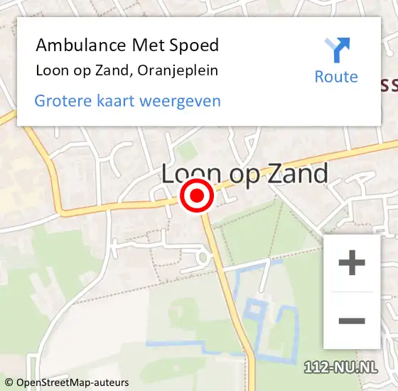 Locatie op kaart van de 112 melding: Ambulance Met Spoed Naar Loon op Zand, Oranjeplein op 7 augustus 2018 13:18