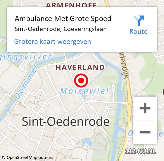 Locatie op kaart van de 112 melding: Ambulance Met Grote Spoed Naar Sint-Oedenrode, Coeveringslaan op 7 augustus 2018 13:49