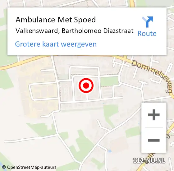 Locatie op kaart van de 112 melding: Ambulance Met Spoed Naar Valkenswaard, Bartholomeo Diazstraat op 7 augustus 2018 13:59