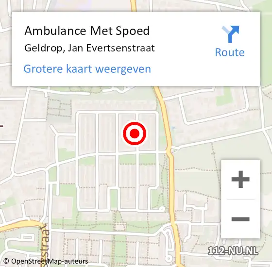 Locatie op kaart van de 112 melding: Ambulance Met Spoed Naar Geldrop, Jan Evertsenstraat op 7 augustus 2018 14:09