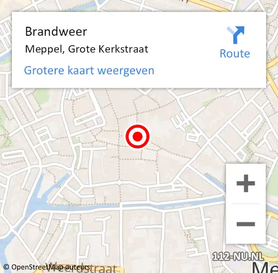 Locatie op kaart van de 112 melding: Brandweer Meppel, Grote Kerkstraat op 7 augustus 2018 15:34