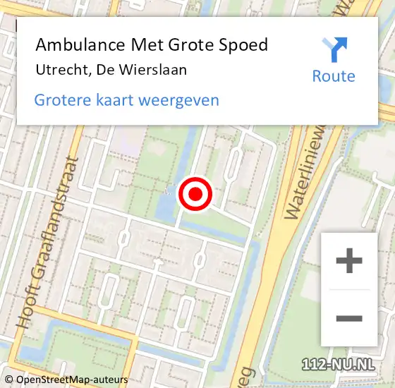 Locatie op kaart van de 112 melding: Ambulance Met Grote Spoed Naar Utrecht, De Wierslaan op 7 augustus 2018 15:56