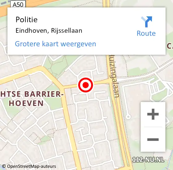 Locatie op kaart van de 112 melding: Politie Eindhoven, Rijssellaan op 7 augustus 2018 16:09