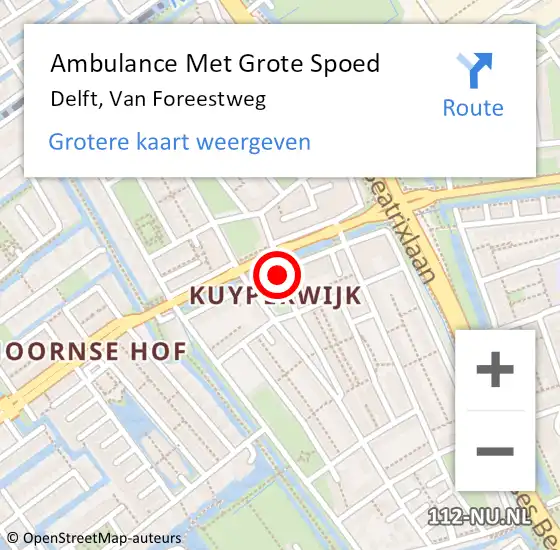 Locatie op kaart van de 112 melding: Ambulance Met Grote Spoed Naar Delft, Van Foreestweg op 7 augustus 2018 18:42
