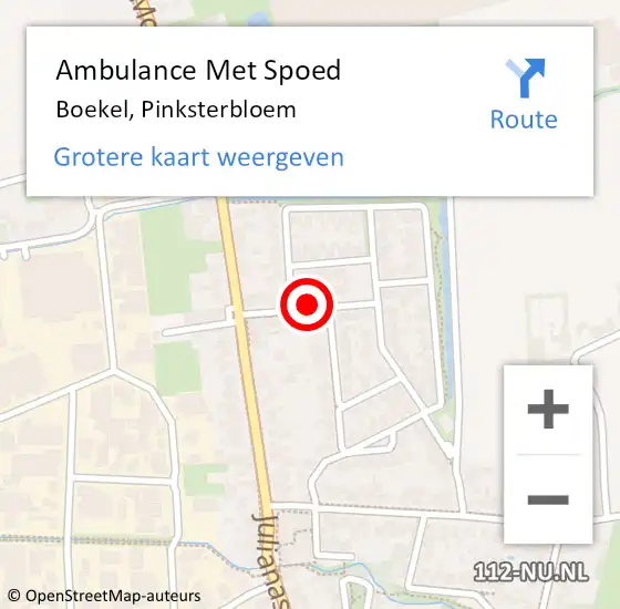 Locatie op kaart van de 112 melding: Ambulance Met Spoed Naar Boekel, Pinksterbloem op 7 augustus 2018 19:08