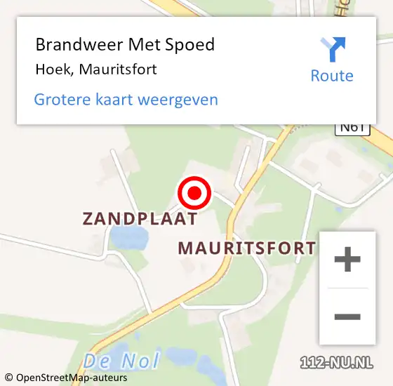 Locatie op kaart van de 112 melding: Brandweer Met Spoed Naar Hoek, Mauritsfort op 7 augustus 2018 19:16