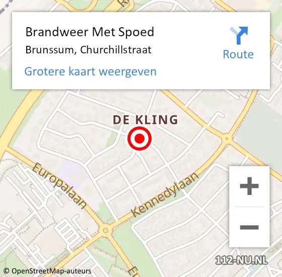 Locatie op kaart van de 112 melding: Brandweer Met Spoed Naar Brunssum, Churchillstraat op 7 augustus 2018 19:21