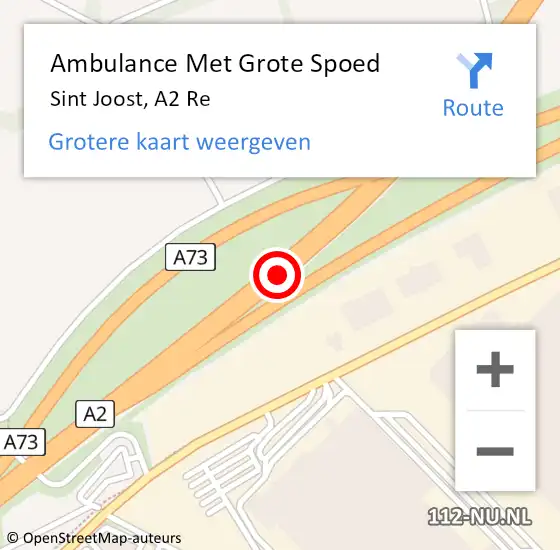 Locatie op kaart van de 112 melding: Ambulance Met Grote Spoed Naar Sint Joost, A2 Re op 7 augustus 2018 20:09