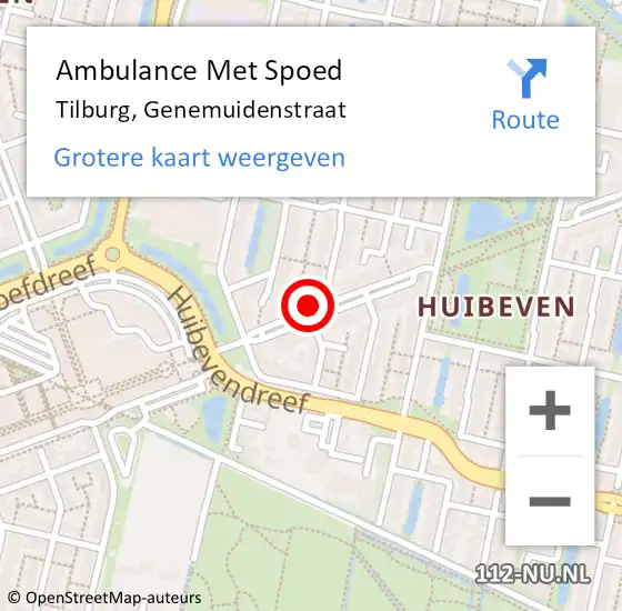 Locatie op kaart van de 112 melding: Ambulance Met Spoed Naar Tilburg, Genemuidenstraat op 7 augustus 2018 21:49