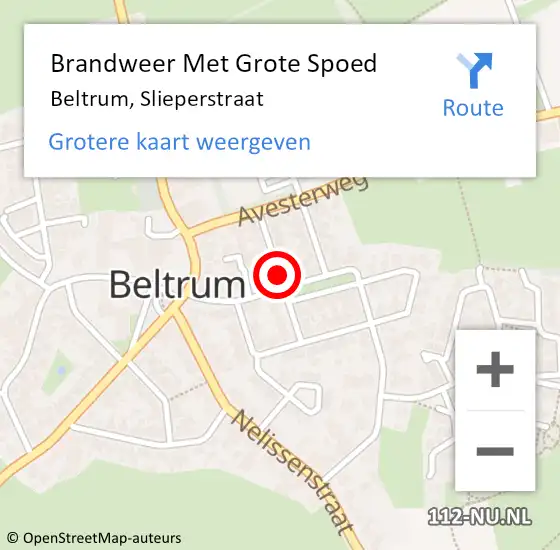 Locatie op kaart van de 112 melding: Brandweer Met Grote Spoed Naar Beltrum, Slieperstraat op 7 augustus 2018 22:05