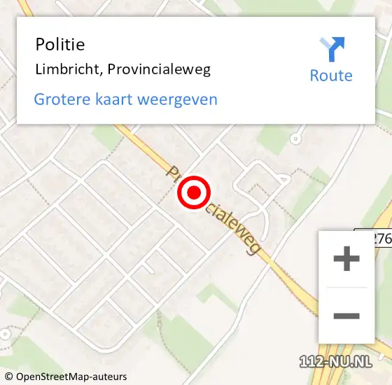 Locatie op kaart van de 112 melding: Politie Limbricht, Provincialeweg op 7 augustus 2018 22:09