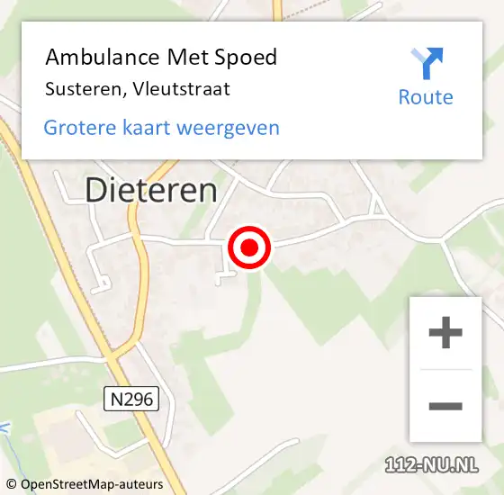 Locatie op kaart van de 112 melding: Ambulance Met Spoed Naar Susteren, Vleutstraat op 7 augustus 2018 22:46