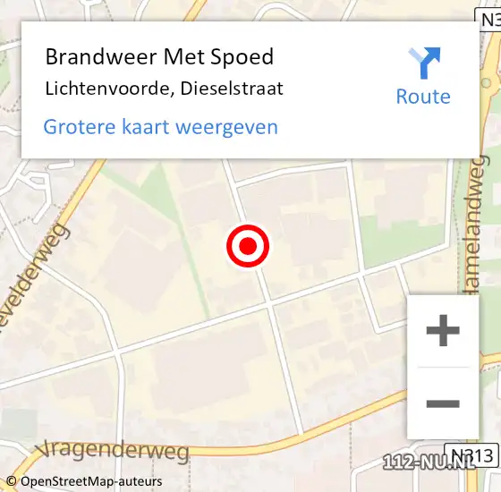 Locatie op kaart van de 112 melding: Brandweer Met Spoed Naar Lichtenvoorde, Dieselstraat op 7 augustus 2018 22:56