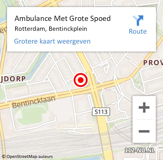 Locatie op kaart van de 112 melding: Ambulance Met Grote Spoed Naar Rotterdam, Bentinckplein op 8 augustus 2018 01:14
