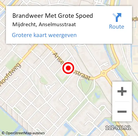 Locatie op kaart van de 112 melding: Brandweer Met Grote Spoed Naar Mijdrecht, Anselmusstraat op 8 augustus 2018 01:17