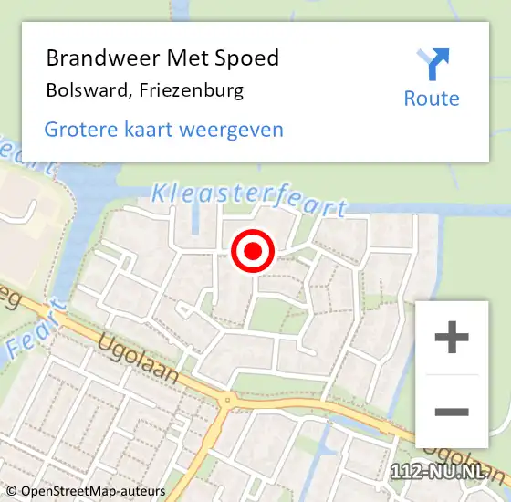 Locatie op kaart van de 112 melding: Brandweer Met Spoed Naar Bolsward, Friezenburg op 8 augustus 2018 02:32