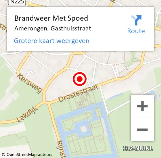 Locatie op kaart van de 112 melding: Brandweer Met Spoed Naar Amerongen, Gasthuisstraat op 8 augustus 2018 06:10