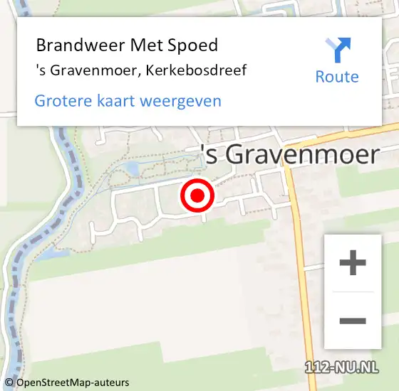 Locatie op kaart van de 112 melding: Brandweer Met Spoed Naar 's Gravenmoer, Kerkebosdreef op 8 augustus 2018 07:50