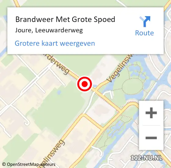 Locatie op kaart van de 112 melding: Brandweer Met Grote Spoed Naar Joure, Leeuwarderweg op 8 augustus 2018 09:14