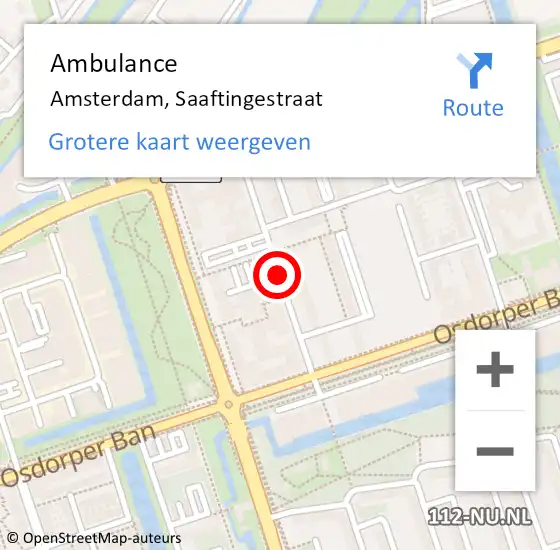 Locatie op kaart van de 112 melding: Ambulance Amsterdam, Saaftingestraat op 8 augustus 2018 09:54