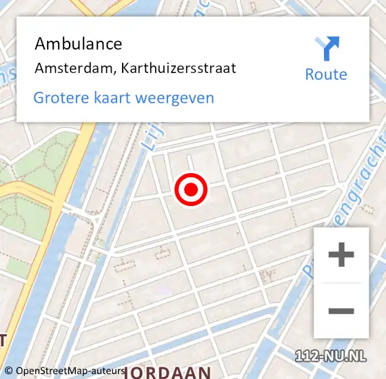 Locatie op kaart van de 112 melding: Ambulance Amsterdam, Karthuizersstraat op 8 augustus 2018 09:57