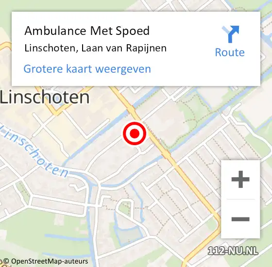 Locatie op kaart van de 112 melding: Ambulance Met Spoed Naar Linschoten, Laan van Rapijnen op 8 augustus 2018 10:44