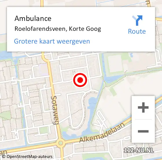 Locatie op kaart van de 112 melding: Ambulance Roelofarendsveen, Korte Goog op 5 maart 2014 13:11