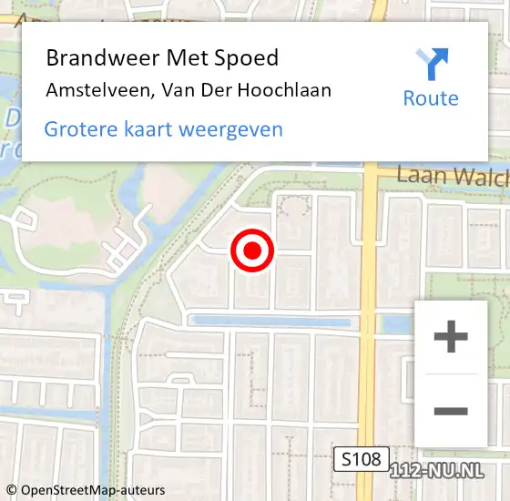 Locatie op kaart van de 112 melding: Brandweer Met Spoed Naar Amstelveen, Van Der Hoochlaan op 8 augustus 2018 10:57