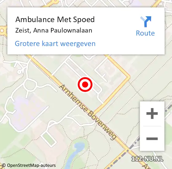 Locatie op kaart van de 112 melding: Ambulance Met Spoed Naar Zeist, Anna Paulownalaan op 8 augustus 2018 11:00