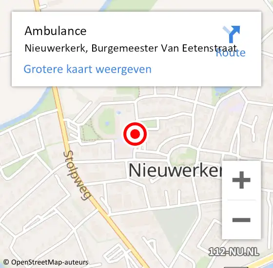 Locatie op kaart van de 112 melding: Ambulance Nieuwerkerk, Burgemeester Van Eetenstraat op 8 augustus 2018 14:14