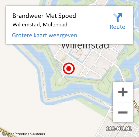 Locatie op kaart van de 112 melding: Brandweer Met Spoed Naar Willemstad, Molenpad op 8 augustus 2018 14:25