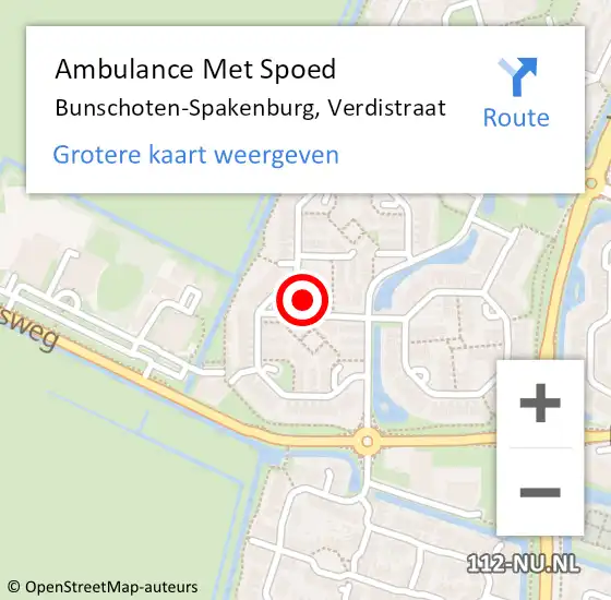 Locatie op kaart van de 112 melding: Ambulance Met Spoed Naar Bunschoten-Spakenburg, Verdistraat op 8 augustus 2018 14:53