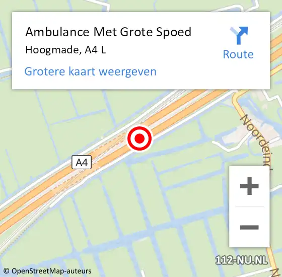 Locatie op kaart van de 112 melding: Ambulance Met Grote Spoed Naar Hoogmade, A4 L op 8 augustus 2018 14:54