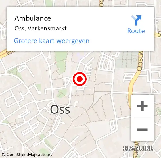 Locatie op kaart van de 112 melding: Ambulance Oss, Varkensmarkt op 8 augustus 2018 16:02