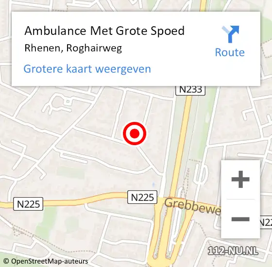 Locatie op kaart van de 112 melding: Ambulance Met Grote Spoed Naar Rhenen, Roghairweg op 8 augustus 2018 16:16