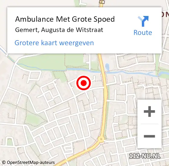 Locatie op kaart van de 112 melding: Ambulance Met Grote Spoed Naar Gemert, Augusta de Witstraat op 8 augustus 2018 16:27