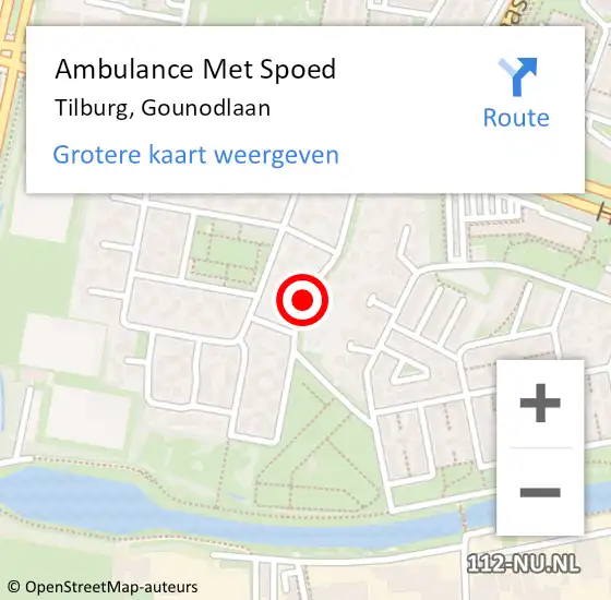 Locatie op kaart van de 112 melding: Ambulance Met Spoed Naar Tilburg, Gounodlaan op 8 augustus 2018 17:15