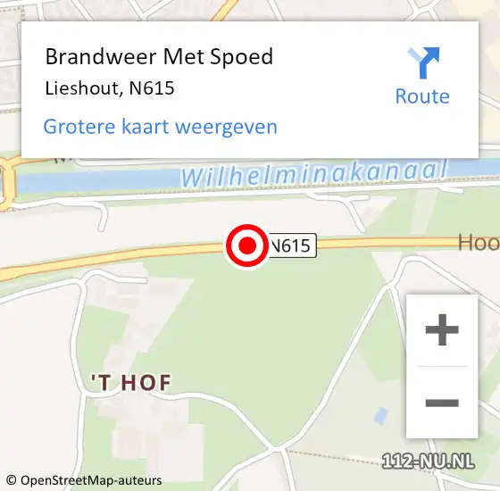 Locatie op kaart van de 112 melding: Brandweer Met Spoed Naar Lieshout, N615 op 8 augustus 2018 19:58
