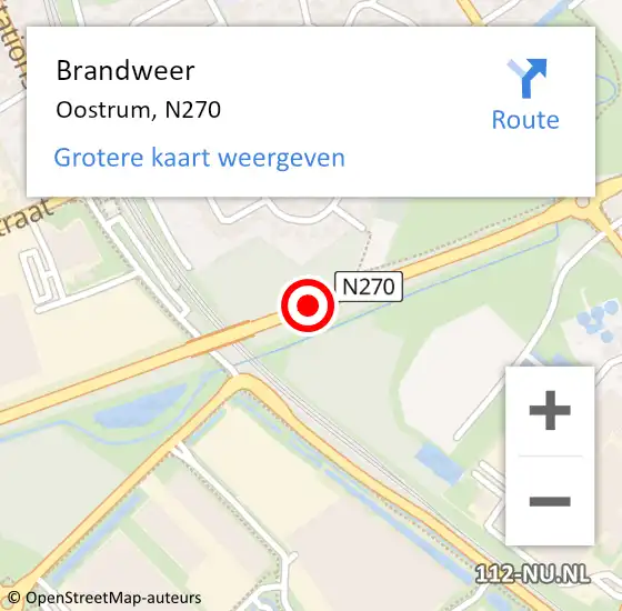 Locatie op kaart van de 112 melding: Brandweer Oostrum, N270 op 8 augustus 2018 20:34