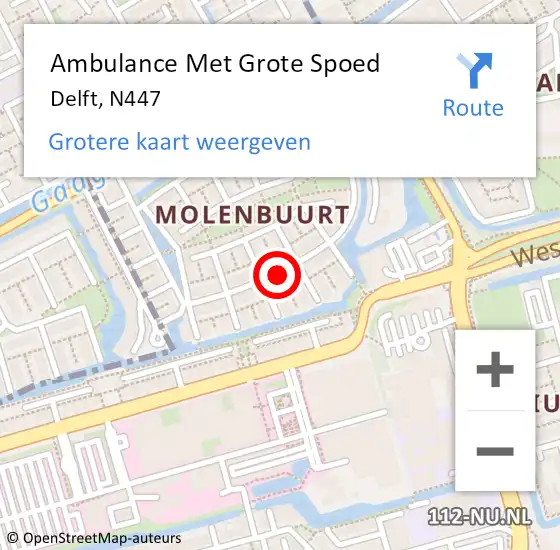 Locatie op kaart van de 112 melding: Ambulance Met Grote Spoed Naar Delft, Molensingel op 8 augustus 2018 21:17