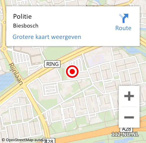 Locatie op kaart van de 112 melding: Politie Biesbosch op 8 augustus 2018 21:58