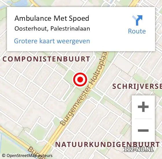 Locatie op kaart van de 112 melding: Ambulance Met Spoed Naar Oosterhout, Palestrinalaan op 8 augustus 2018 22:22