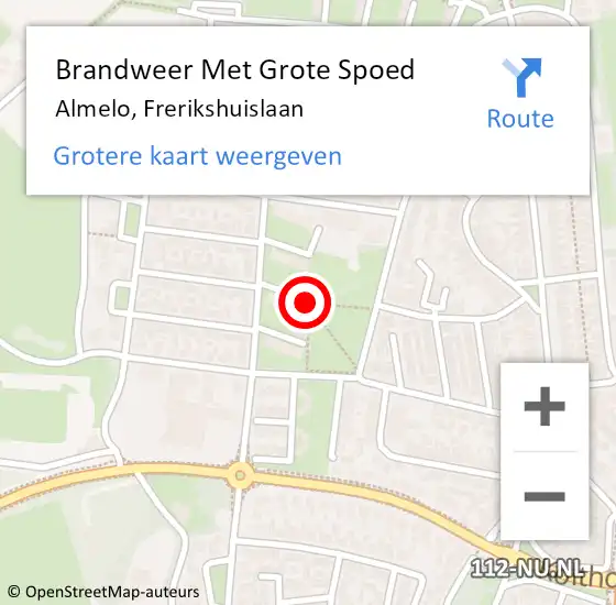 Locatie op kaart van de 112 melding: Brandweer Met Grote Spoed Naar Almelo, Frerikshuislaan op 8 augustus 2018 23:01