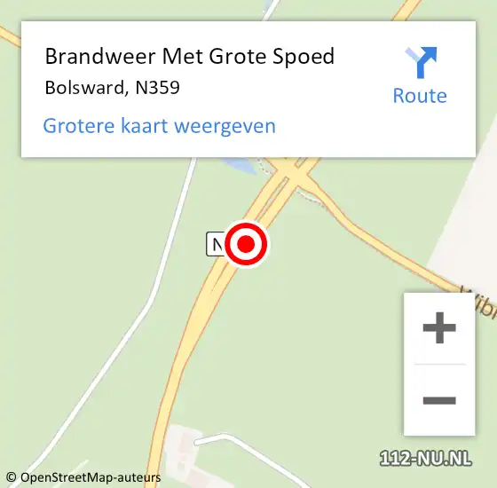 Locatie op kaart van de 112 melding: Brandweer Met Grote Spoed Naar Bolsward, N359 op 8 augustus 2018 23:03