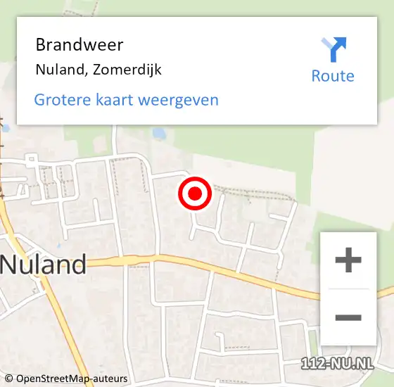 Locatie op kaart van de 112 melding: Brandweer Nuland, Zomerdijk op 7 september 2013 11:42