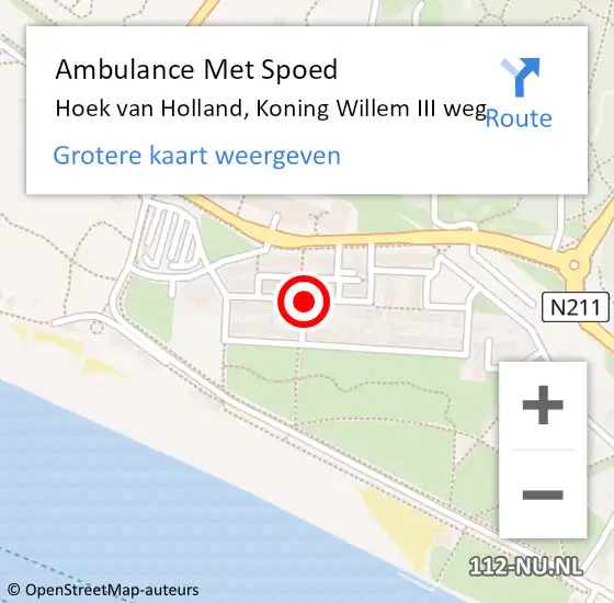 Locatie op kaart van de 112 melding: Ambulance Met Spoed Naar Hoek van Holland, Koning Willem III weg op 8 augustus 2018 23:53